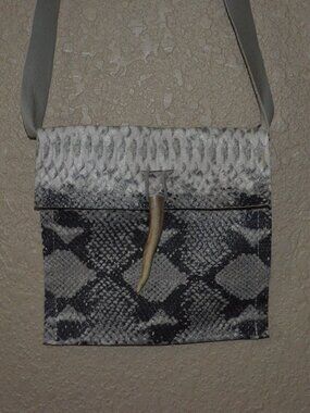Gray White Handmade Python Crossbody Handbag w/ Antler Toggle Closure